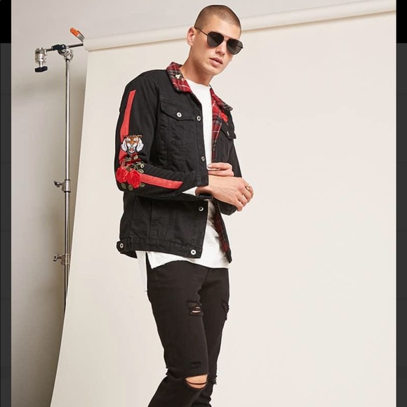 black denim jacket mens embroidered